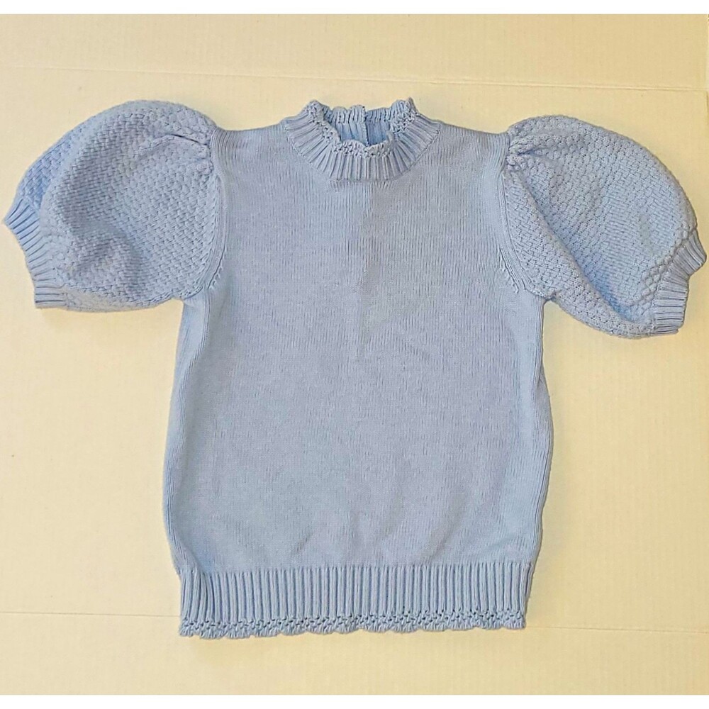 Janie and Jack Girls 10 Blue Knit Mock Neck Puff Sleeve Lightweight Sweater